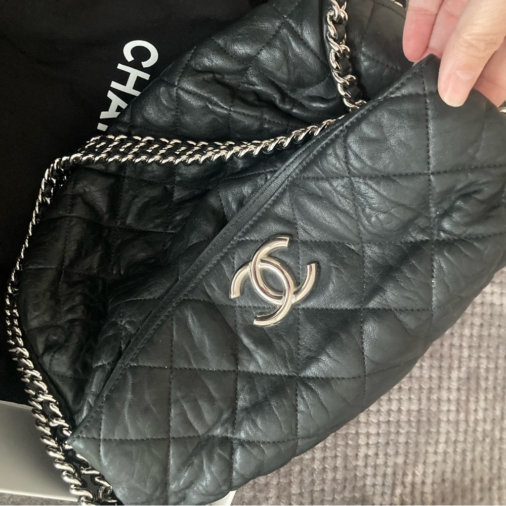 Chanel Black chain around Quilted hobo  Bag with Silver Chain